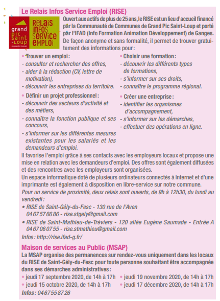 Publication sur le RISE dans journal le Dialog de Saint-Gély-du-Fesc
